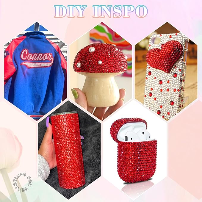 25000Pcs Red Rhinestones for Bedazzling with B7000 Jewelry Glue, Non Hotfix Flatback Gems, Crystal Resin Rhinestones for Crafting Crafts Clothing Tumblers Mugs Shoes Fabric Decor Nail Art