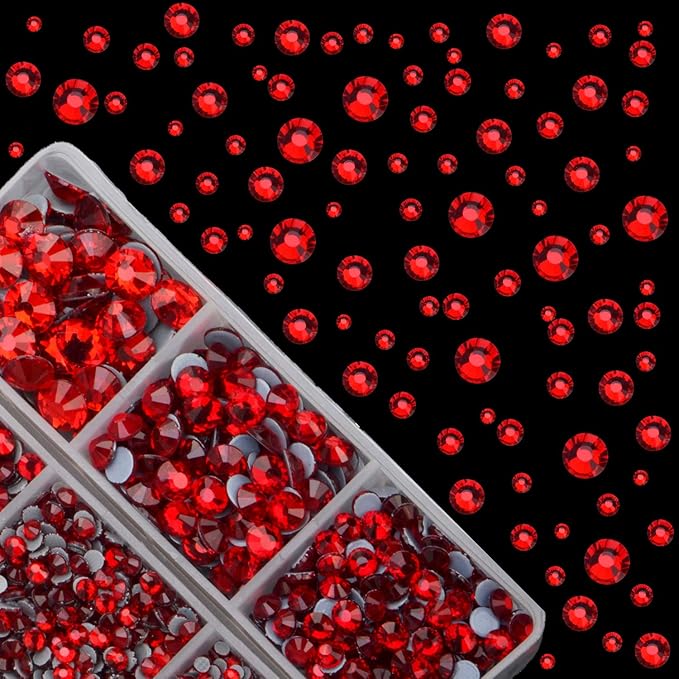 4000pcs Mixed Size Hot Fix Round Crystals Gems Glass Stones Hotfix Flat Back Rhinestones (Light Siam)