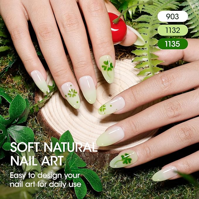 GELLEN Jelly Green Gel Nail Polish Set, 6pcs Soak Off UV Cure Gel Polish for Nail Art Salon Diy at Home, Sheer Mint Olive Sage Emerald Green