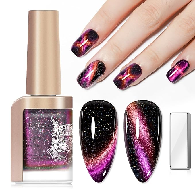 Quick Dry Magnetic Nail Polish: Cat Eye Nail Polish Fast Dry Purple Cateye Nails Polish Air Dry Fast Nails Lacquer Long Lasting for Women Girls DIY Home 12ML