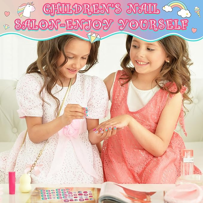 Rain Bingo 72 Pieces False Nails Press on Nails for Kids- Unicorn Short Fake Artificial Full Cover Nail Art Kits Transation with Nail Glue Tabs for Girls Children