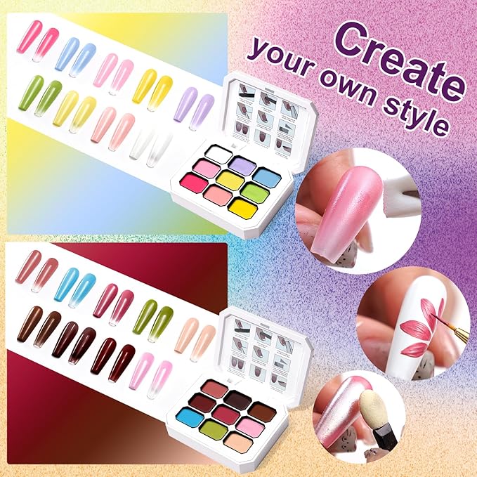 Gradient Painting Gel Set, 18 Bright Pink Brown Ombre Gel Nail Polish Pigment Pat Nails,Long-lasting Silky Texture Highly Saturated French Manicure Soak of UV/Led Home Salon DIY Nail Art