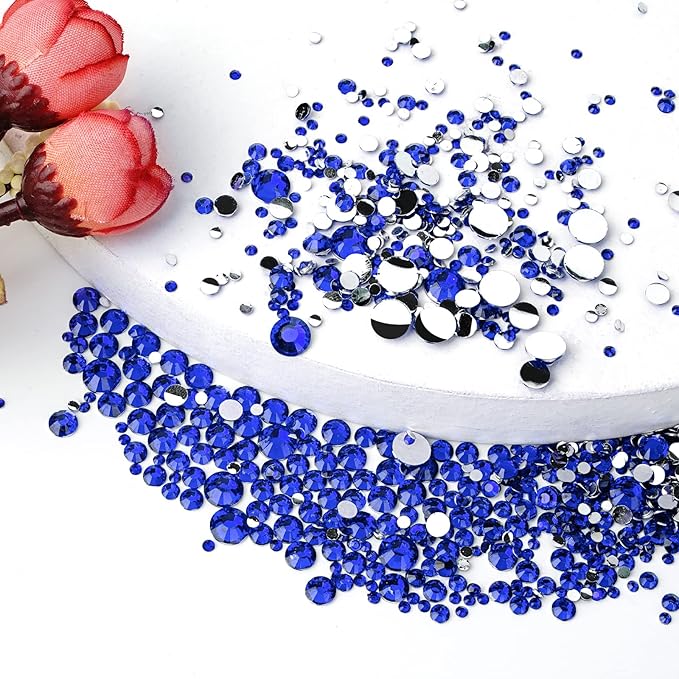 Canvalite 1500PCS Blue Rhinestones Flat Back Gems, Nail Rhinestones Nail Art Gems with Pick Up Tweezers and Rhinestone Picker Dotting Pen, Nail Art Tools for Nails, Clothes, Face, Craft…