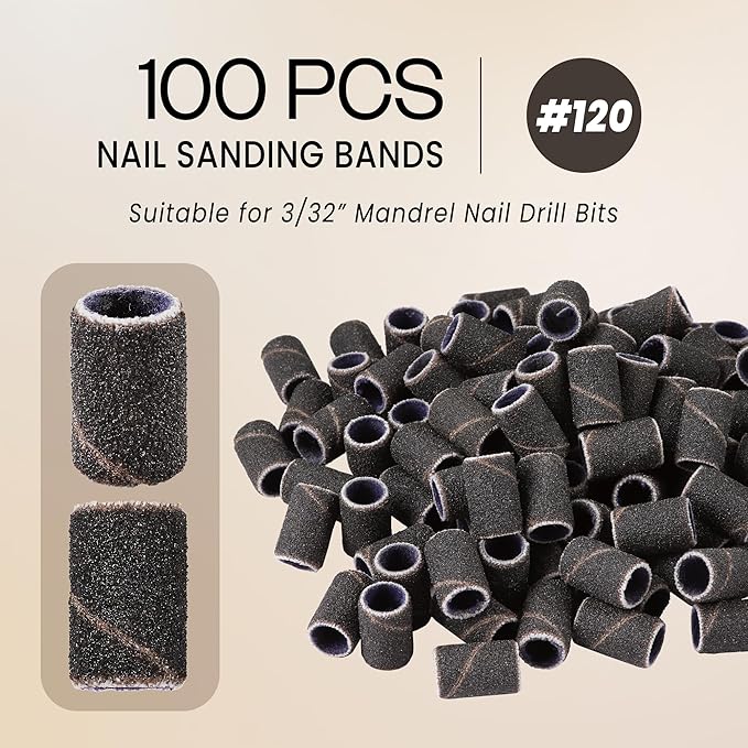 100 Pcs Large Nail Drill Bits Sanding Bands for Nail Drill – Nail File for Acrylic Nail Gel Manicures Pedicure PANA Nail Drill Bits (Sanding Bands Variation 01) (120 Grit, Large Black)