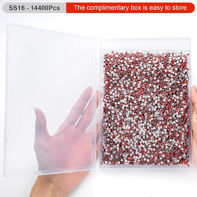 Flatback Rhinestones Bulk, 14400PCS Lt.siam Rhinestones for Clothes DIY Decoration Crafts, Lt.siam, SS16, 3.8-4.0mm