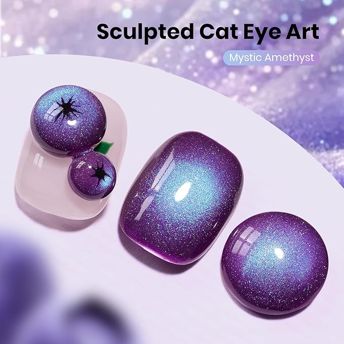 Beetles Mystic Amethyst Purple Cat Eye Gel Nail Polish - 15ML Purple Cat Eye Glitter Spring Gel Polish Magnetic Translucent Glassy Effect Soak Off UV Nail Art DIY Manicure Valentines Gift for Women