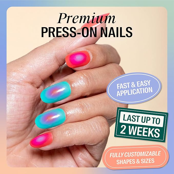 Chillhouse - Chill Tips, Press on Nails Kit - Mood Ring (Oval) - 30 Nail Shapes & Sizes - Up to 2 Weeks of Wear - Customizable Fit - Reusable - Latina Founded & Women Owned - Beauty & Self Care