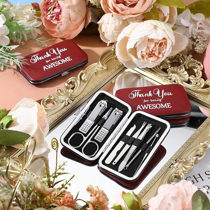 Therwen 24 Sets Mother's Day Gift Manicure Set Stainless Steel Nail Clippers 8 in 1 Grooming Nail Kit Employee Appreciation Gift Professional Pedicure Tool for Women Coworker Personal Care(Race Red)
