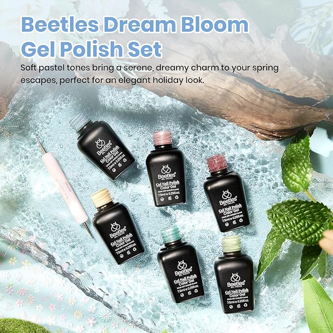 Beetles Hema Free Gel Polish Set, 15 ML 6 Colors Pastel Cat Eye Pink Green Blue Glitter Gel Nail Polish Kit Soak Off UV Nail Art DIY at Home Salon Spring Summer Easter Gift for Women