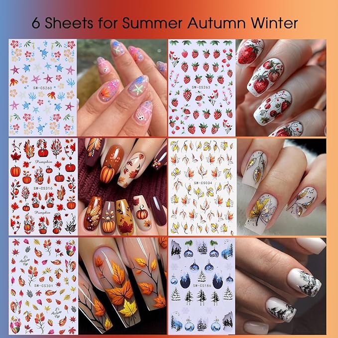 Holiday Nail Art Stickers Decals 30 Sheets 3D Seasonal Stickers for Nails with Tweezers Self-Adhesive Manicure Decoration Nail Supplies for Christmas Valentine Halloween St. Patrick's Day Easter
