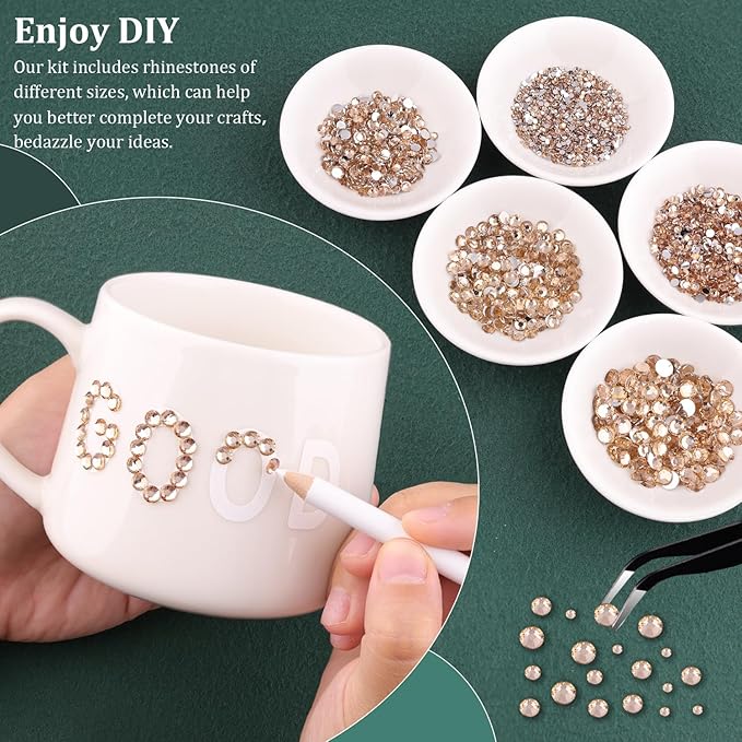 Resin Rhinestones for Crafting with B7000 Jewelry Glue, 2 Boxes Champagne Flatback Crystals with 3Pcs 10ml Glue for Bedazzling Crafts DIY Nail Art Makeup，Non Hotfix Gems for Clothing Shoes