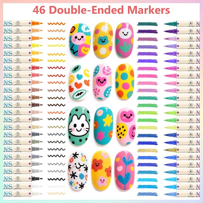 48 Colors Nail Art Pens Set, 3D Nail Polish Pens Quick-Drying Acrylic Paint Markers,For Nail Art Drawing Painting Nail Point Dotting Liner Pen, Nail Design Kit Manicure Tools Home & Salon DIY
