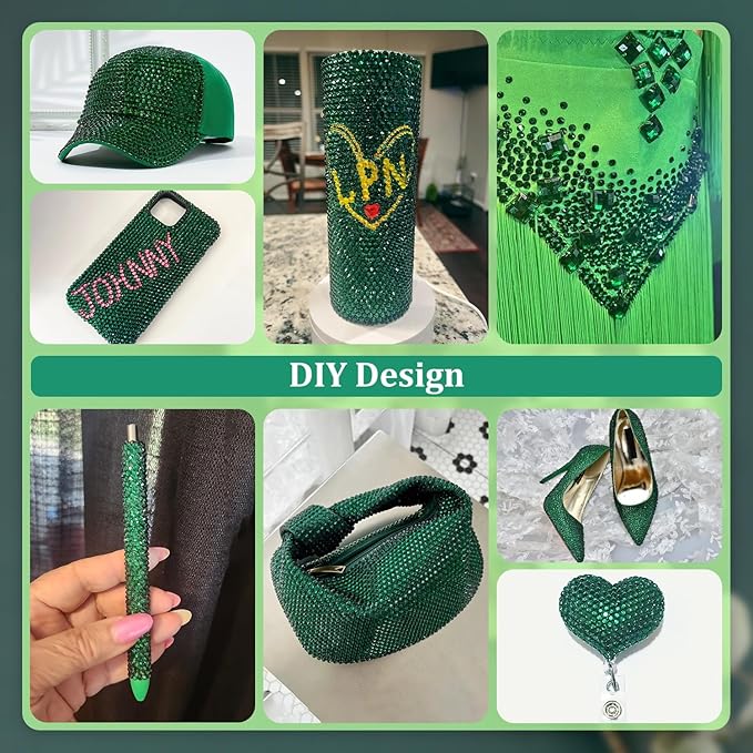 Resin Rhinestones for Crafting, 1 Box Dark Green Flatback Crystals for Bedazzling Crafts DIY Nail Art Deco, Non Hotfix Bulk Gems for Tumbler Shoes Clothing Fabric Face Makeup