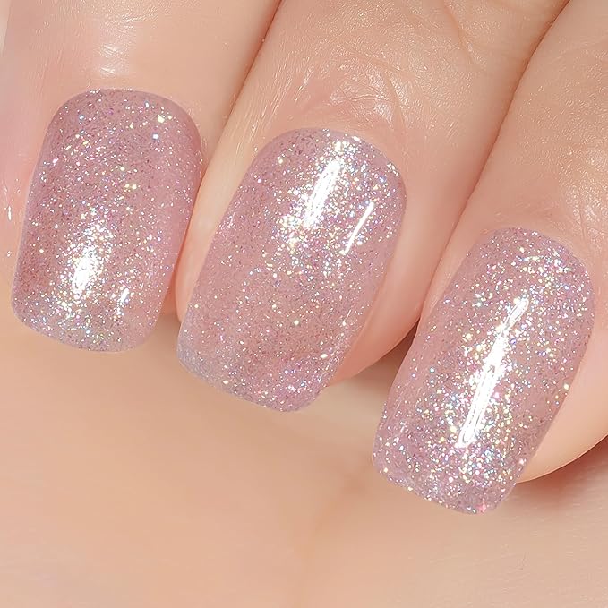 YTD Likomey Mermaid Glitter Nude Gel Nail Polish,15ml Pink Pearlescent Jelly Sheer Translucent Neutral Iridescent Colorful Shimmer Nails Art Manicure UV Nail Gel Varnish,LS388