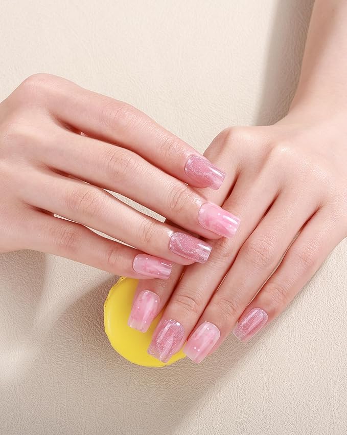Cat Eye-Inspired 20pcs Semi Cured Gel Nail Strips - Salon-Grade DIY Wraps with Glaze Texture, Easy Application, UV Light Required for Stylish Nails