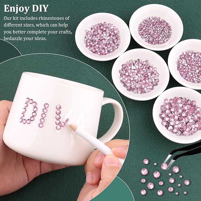 Resin Rhinestones for Crafting with B7000 Jewelry Glue, 2 Boxes Light Pink Flatback Crystals with 3Pcs 10ml Glue for Bedazzling Crafts DIY Nail Art Makeup, Gems for Clothing Shoes
