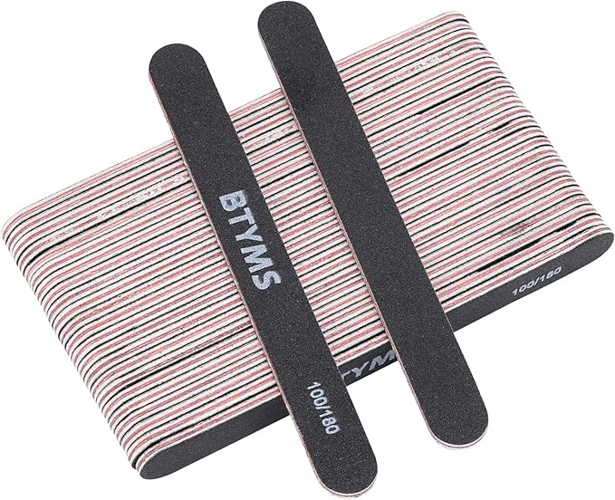 BTYMS 25 Count Nail Files for Acrylic Nails and Natural Nails 100/180 Grit Black Nail Buffers Double Sided Emery Boards Fingernail Files