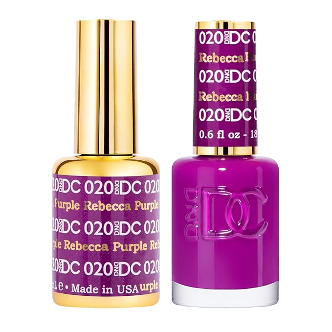 DND DC Gel Polish Set, Purple Collection, UV/LED Gel Polish and Air Dry Nail Lacquer, Matching Chip-Free Polish Duo, 020 Rebecca Purple, 0.5 Fl Oz