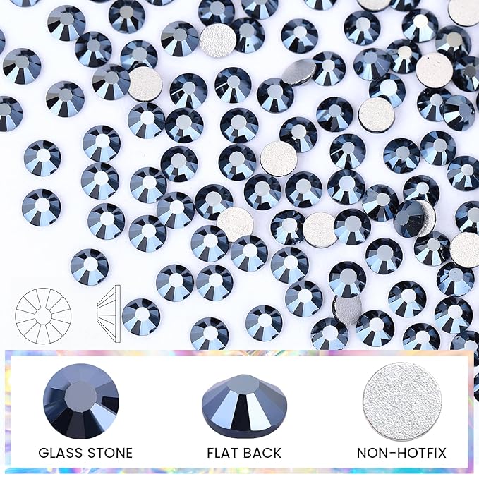 Novani Rhinestones Flatback Rhinestones Glass Gems Stones Jewels Round Gemstones Non-Hotfix Crystal for Nail Crafts,SS12,1440 Pieces,Shiny Black