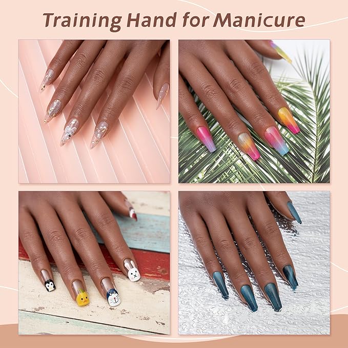 Veikmv Practice Hand for Acrylic Nails,Silicone Mannequin Hand with Flexible Fingers,Gel Polish & Nail Art Training, Manicure Practice Kit for Beginners