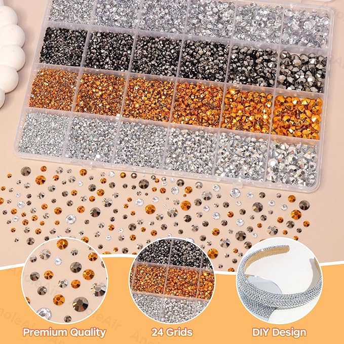 26000PCS Gold Silver Black Flatback Rhinestones for Crafting, Resin Rhinestones for Bedazzling Kit, 2/3/4/5/6mm Flatback Gems Jewels for DIY Mugs Tumblers Clothing Shoes Nail Art