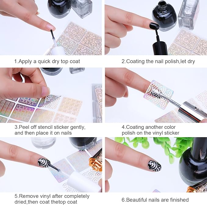 eboot 288 Pieces 96 Designs Nail Vinyls Nail Stencil Sticker Sheets Set for Nail Art Design, 24 Sheets