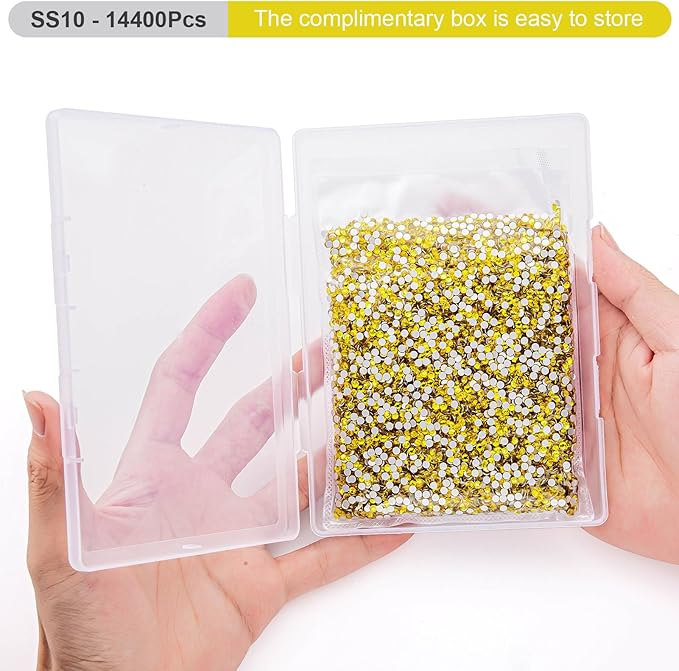 Flatback Rhinestones Bulk, 14400PCS Citrine Rhinestones for Clothes DIY Decoration Crafts, Citrine, SS10, 2.7-2.9mm