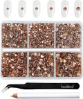 Beadsland 4300pcs Flatback Rhinestones, Champagne Rhinestone Nail Gems Round Crystal Rhinestones for Crafts,Mixed 6 Sizes with Picking Tweezers and Wax Pencil Kit, SS6-SS20, Light Peach