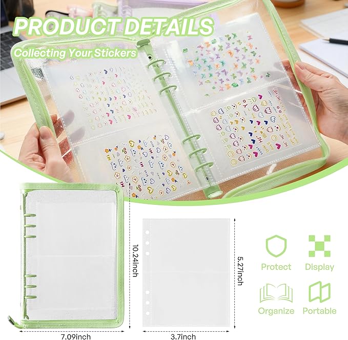 Nail Sticker Book Nail Art Organizer Display 40 Slots Sticker Storage Organizer Binder Empty Stickers Holder DIY Design Tools (green)