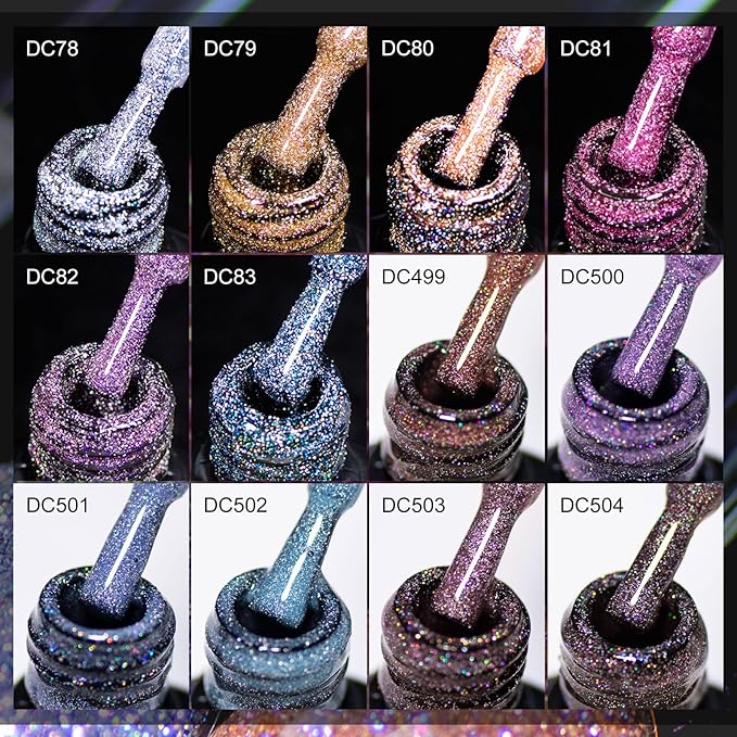 MTSSII Reflective Glitter Gel Nail Polish Set for Christmas Nails 12 Colors Including Pink Purple Silver Holographic Gel Polish Kit UV LED Soak Off Nail Polish Home DIY Manicure Nail Salon Varnish