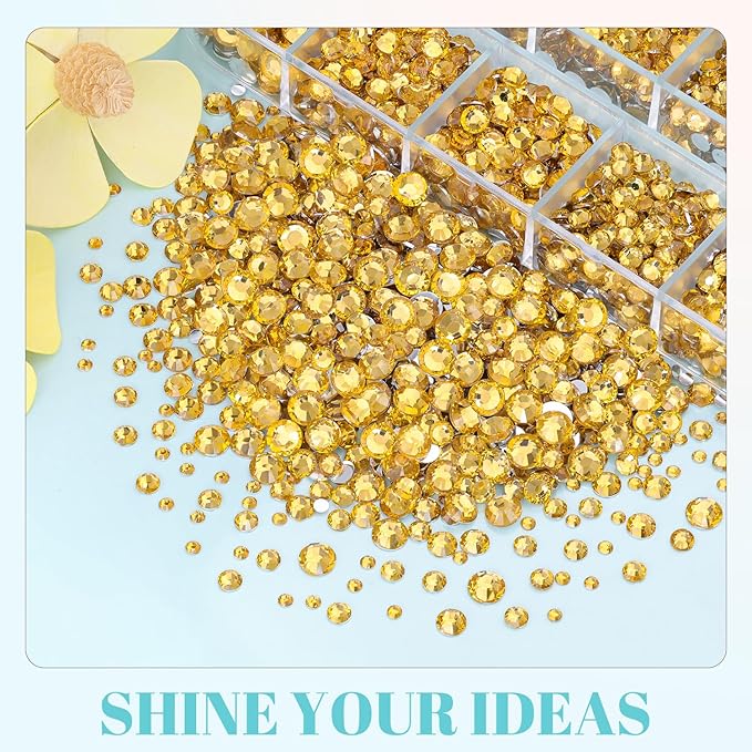 6100Pcs Resin Rhinestones for Bedazzling with 2Pcs 10ml B7000 Jewelry Glue, 1 Box Flatback Crystals Diamond (Golden Yellow) for Crafting Crafts, Gems for Clothing Shoes Tumblers Nail Art