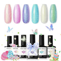 modelones Gel Nail Polish Set, 6 Colors 2026 Spring Pastel Easter Candy Mermaid White Pink Glitter Gel Polish Baby Blue Purple Galaxy Sparkle Shimmer Pearl Nail Polish Soak Off LED Nail Art DIY Gift