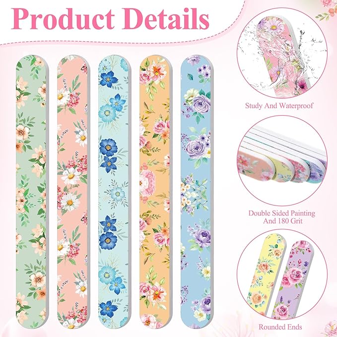 60 Pack Flower Board Nail File for Women Colorful Floral Double Sided Emery Boards Bulk Manicure Tools Party Favors Spring 10 Designs Floral Gifts for Guests Bachelorette Bridal Wedding