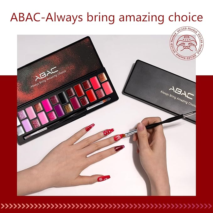 ABAC 24 Color Solid Gel Nail Polish,Ombre Gel Nail Polish,Pat Paint Nail Gel - Rose Gold Glitter & Wine Red Shades w/Pro Brush | No-Spill,Hema-Free for Date Nights,Holiday Gifts & Home Manicure