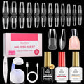 Beetles Gel Nail Kit Etch-X, Coffin Medium, 288pcs 12 Sizes Nail Tips, 3Pcs 15ml HEMA-Free Nail Glue Top Coat & Base Gel Set, with Mini Lamp, Press On Nail, Long Lasting Extension DIY Set at Home