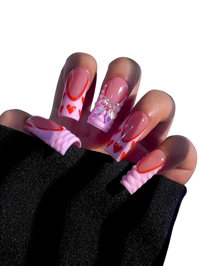 HAND-PAINTED White Press Ons Neon Small Press on Nails Long French Press on Nails Coffin Medium Short Nail art Fake Nail Art Kit with 7g Glue on Nails Handmade Almond Square Nails (TJ56, Small)