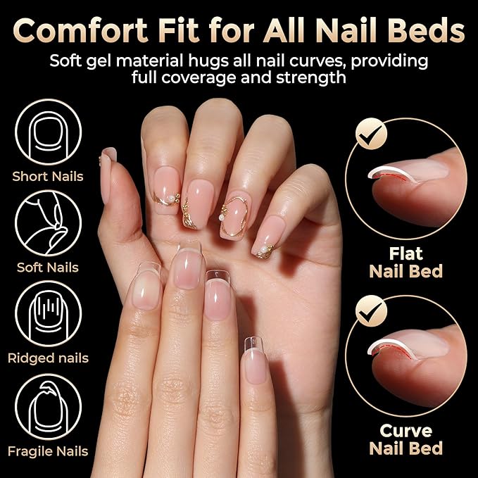 Nail Tips Square: 504PCS Tri-Layer Core Short Square Gel Nail Tips, 12 Sizes Soft Clear Nails Full Cover Acrylic False Fake Nails for Women Flat & Natural Nail Extensions Home