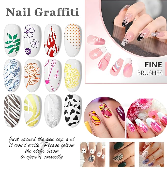 12 Colors Nail Art Pens, 0.5mm Fine Tip Nail Art Makers for DIY Nail Art, Detailing & Decoration, Intricate Line Drawing, Dotting & Nail Art, Salon Home Nail DIY Kit