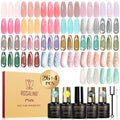 ROSALIND 30pcs Jelly Cat Eye Pearl Gel Polish Set, 26 color Translucent/Magnetic/Shell Swirl Thread Gel Polish Nail with Magnet and Dotting tools Base Glitter Glossy Matte Top Coat Nails Gift