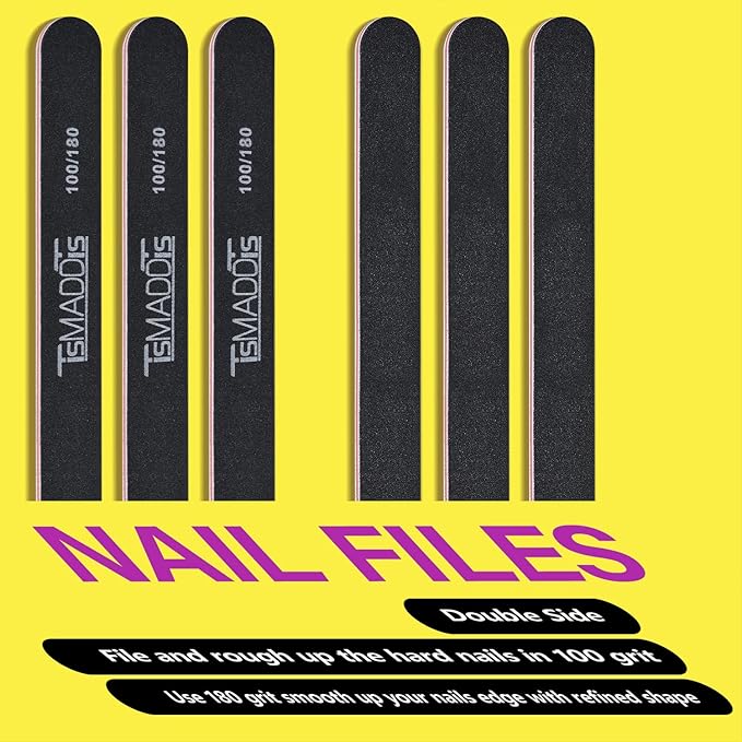 TsMADDTs Nail Files and Buffers Set with 6 pcs Rectangular Buffers and 6 pcs Black 100 180 Grit Files, Professional Nail Care Tools Kit for Women and Girls