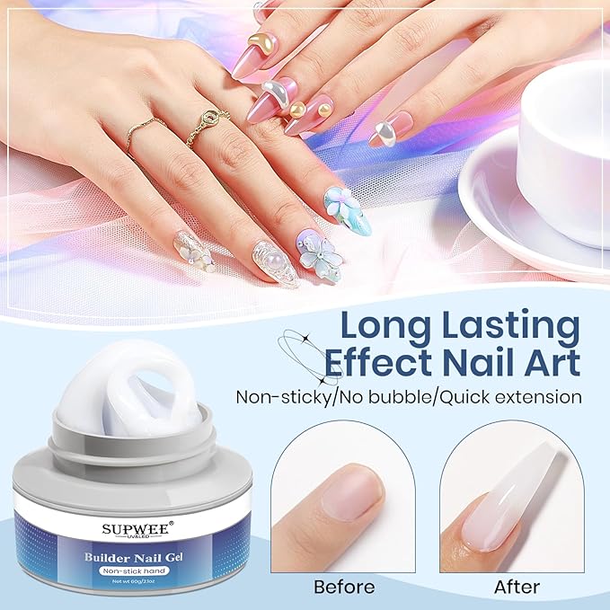 Solid Builder Gel for Nails, White 60g/2.1oz, 3D Sculpting Gel for Nail Art, No Stick Hand Hard Gel for Nail Extension, Nail Carving, 5D Patterns, Embossing Nail Decoration Soak Off UV LED