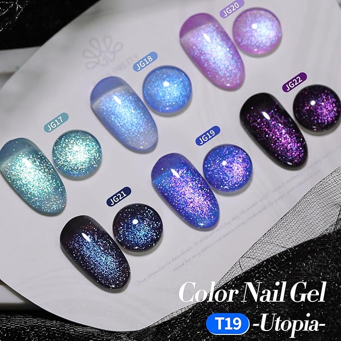 Born Pretty Chameleon Gel Nail Polish Set, 6 Colors Aurora Shimmer Glitter Gel Polish Kit Blue Green Purple Nail Gel Polish Long Lasting Set for Manicure and Nail Art, DIY at Home, Salon-Quality 7ml