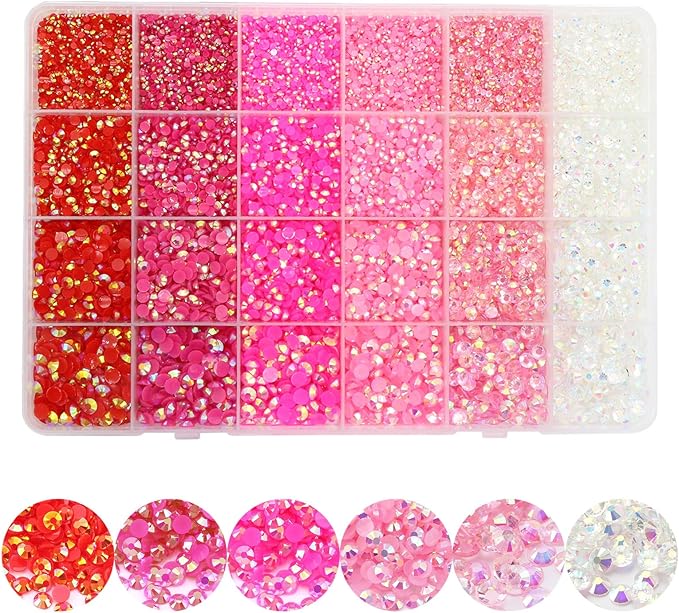 Flatback Rhinestones Resin for Crafts Jelly with Pink AB Nail Rhinestones Nail Gems for Tumblers Makeup Round Shape Diamond Nail Art Painting 22800pcs