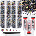 Flatback Pearls for Crafting with 3Pcs 10ml B7000 Jewelry Glue, 2 Boxes of Half Round Black AB Pearls, Bedazzling Beads for DIY Crafts Clothing Tumblers Shoes Embellishment Nail Art