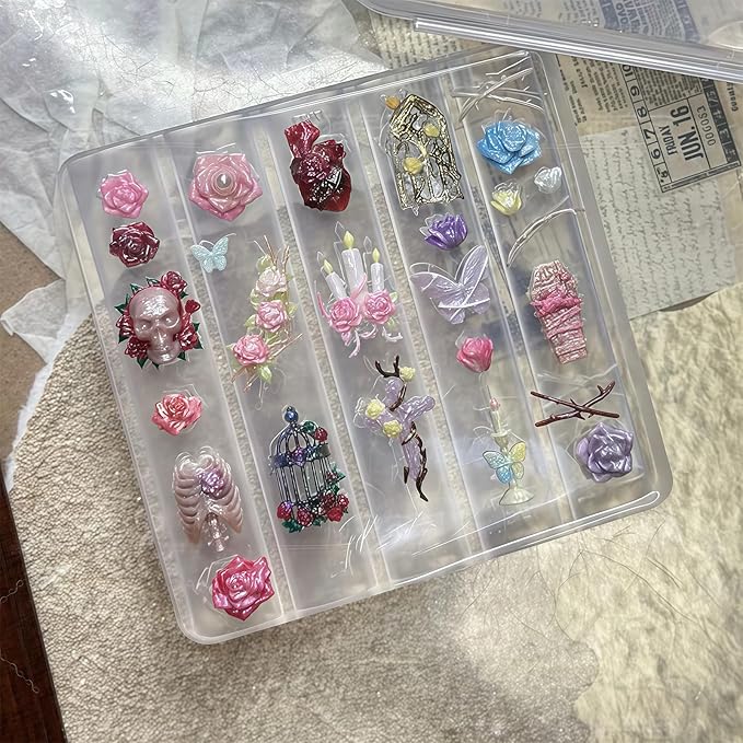 Gothic Nail Art Molds Kit - 3D Skull Rose Butterfly Designs DIY Manual Manicure Decoration Halloween Individual Nail Molds