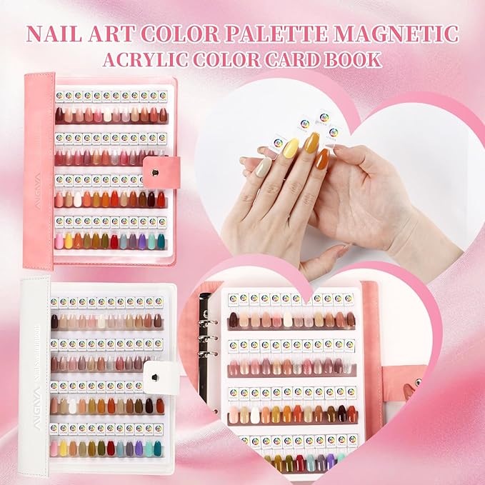 ANGNYA Magnetic Nail Swatch Book, 192 Nail Color Book Leather Nail Sample Display Book with192 Magnetic Tips&1-240 Number Labels, Perfect for Professional Salon Nail Art Color Chart & Practice Stand