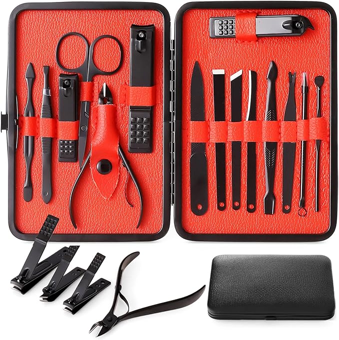 Nail Clippers Sets High Precisio Stainless Steel Nail Cutter Pedicure Kit Nail File Sharp Nail Scissors and Clipper Manicure Pedicure Kit Fingernails & Toenails with Portable Stylish case (Black)