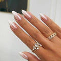 Pearlescent Press on Nails Medium, Glazed Ombre Nude Fake Nails Almond Chrome Acrylic Press Ons for Women, Natural Fit Full Cover Glue on Nails in 12 Sizes - 24 Pieces Nail Kit