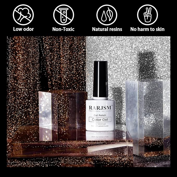 RARJSM Reflective Glitter Gel Polish Orange Sparkling Glitter Iridescent Shimmer Gel Polish Sparkle Glitters Gel Holographic Gelpolish Soak off Nail Art Manicure for Salon DIY at Home
