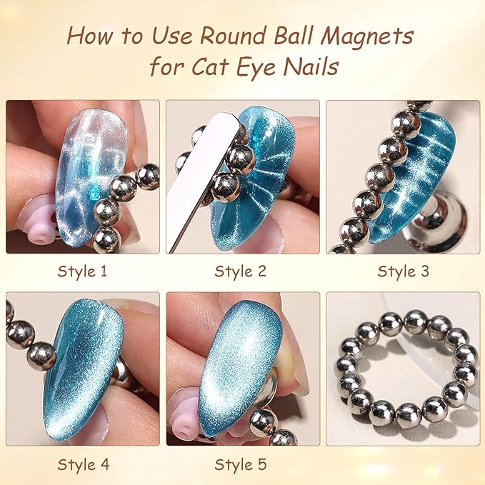 4mm Ball Magnets for Nails, Small Magnetic Beads for Nails for Cat Eye Gel Polish, Create Sea Wave & Halo Nail Effects, DIY Manicure Accessories Nail Art Tool for Salon & Home Use